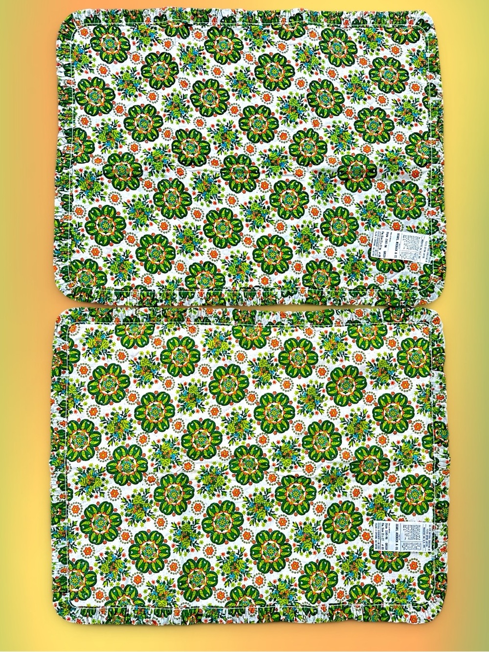 ✨RARE✨Vintage✨Sears Roebuck ✨Green Floral Ruffled Pillow Shams✨